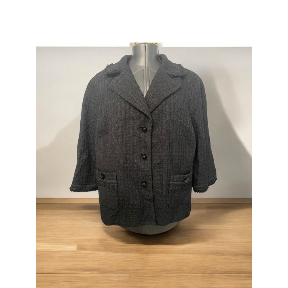 Size 18W Black Tweed Lined Single Breast 3/4 sleeve Collar Pockets Office